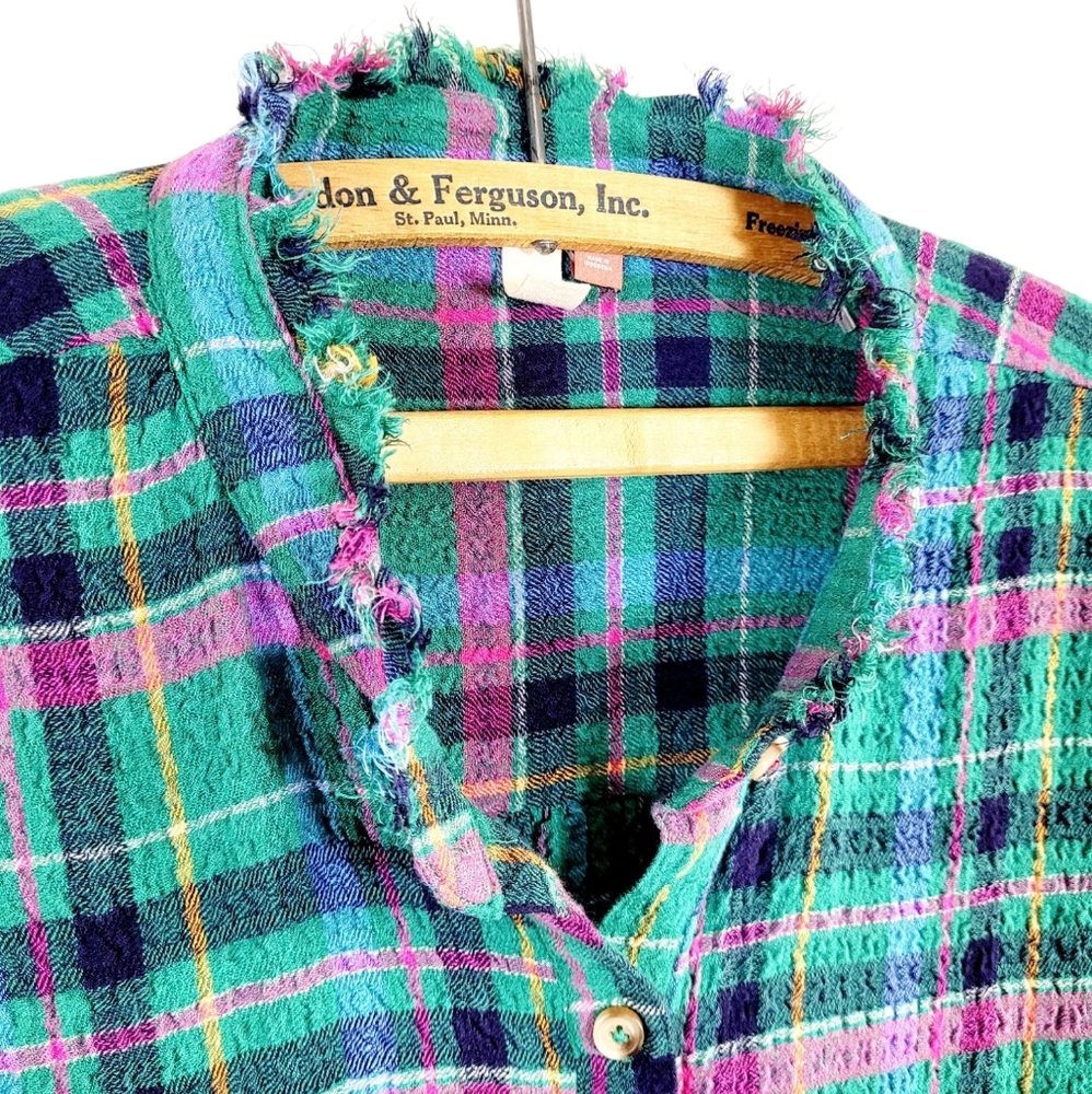 NWOT PILCRO × ANTHROPOLOGIE Plaid Seersucker Cropped Puff Sleeve Shirt Top S - Picture 5 of 10